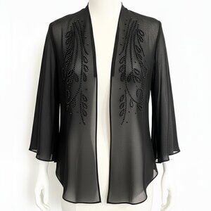 R&M Richards Petite Black Sheer Cardigan 6P – Elegant Lightweight Layer